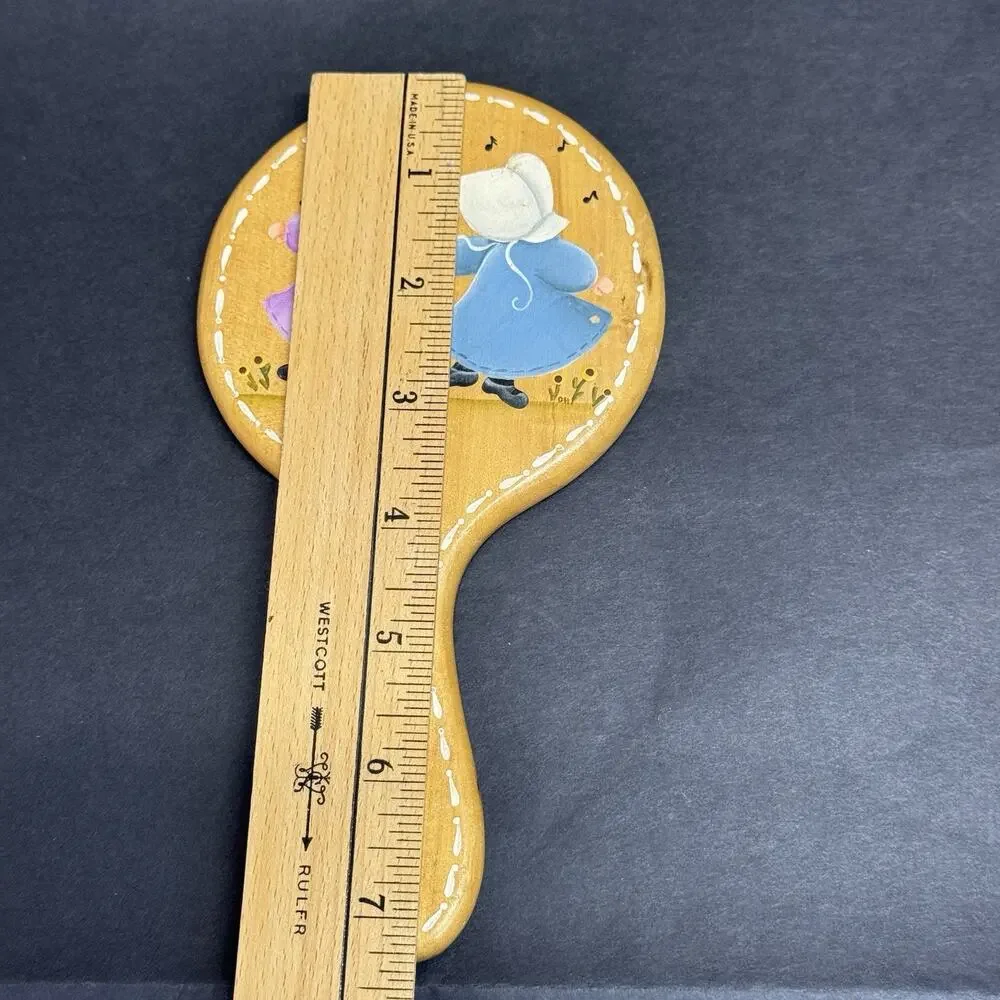 Vtg Hand Painted Wooden Beveled Hand Mirror Children Girls Vanity Mirror Signed‎